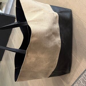 Celine Natural Linen Black Leather Bi-Cabas Tote Bag